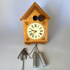 1970 Vintage USSR Wooden Wall Hanging Clock Cuckoo Fight Mayak Mechanical - Picture 1 of 8