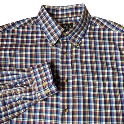 Jos. A. Bank Traveler's Collection Plaid Shirt Men L Navy Maroon Button Down - Image 1 of 4
