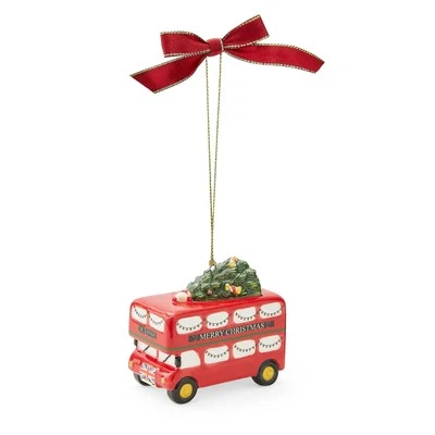 Spode Brit Double Decker Bus Ornament - Festive Christmas Tree Holiday Decor - Image 1 of 4