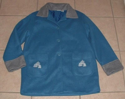 Chaqueta espaciosa azul talla mediana abotonada suave polar bordada bolsillos HABAND Foto 1 de 3