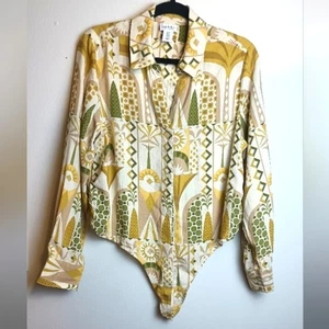 NICOLE MILLER Shirt Top Tie Front Linen Blend Medium - Picture 1 of 12