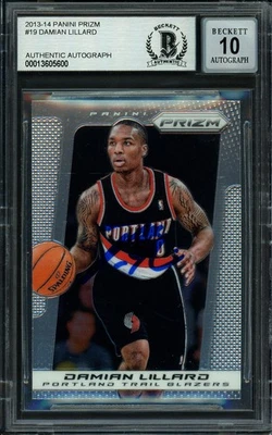 Damian Lillard Auto 2013-14 Panini Prizm Card 19 Trail Blazers Auto 10 Beckett - Image 1 of 2