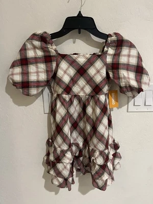 Vestido Gymboree Manga Corta Cuadros Volantes Mangas Abullonadas Vacaciones de Navidad Talla 6 Nuevo con Etiquetas Foto 1 de 4