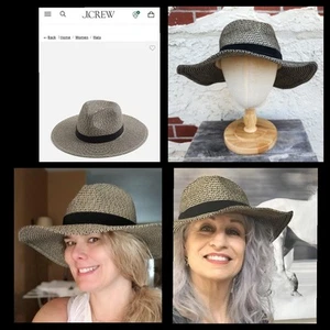 Medium M/L women J. Crew Paper Straw Sun Hat Marled Wide Brim Black Beige - Bild 1 von 22