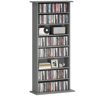 HOMCOM CD Storage Unit DVD Tower Blu-ray Storage Shelf for Living Room Grey - Image 1 of 4