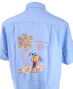 Caribbean Hawaiian Blue Camp Shirt Men's XL Embroidered Parrot Short Sleeve - Picture 1 of 12
