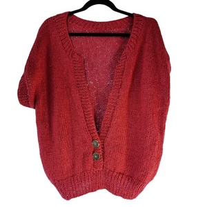 Hand Knit Vest Short Sleeve Sweater Jumper Top Plunge Sz L Terracotta Vintage - Picture 1 of 14
