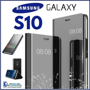 Cover Flip for Samsung Galaxy S10 Case Book Black A Mirror Clear View 360° - Picture 1 of 12