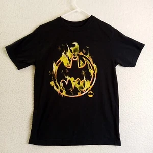 Batman Shirt Kids Extra Large Flaming Bat Black Short Sleeve Cotton/Poly - Picture 1 of 9