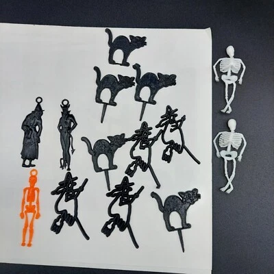 Vintage Devil Skeleton Black Cat Witch cupcake Halloween cupcake cake decoration - Image 1 of 4