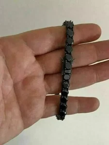 9Ct Round Lab-Created Black Diamond Men's Tennis Bracelet 14k Black Gold Plated - Picture 1 of 10