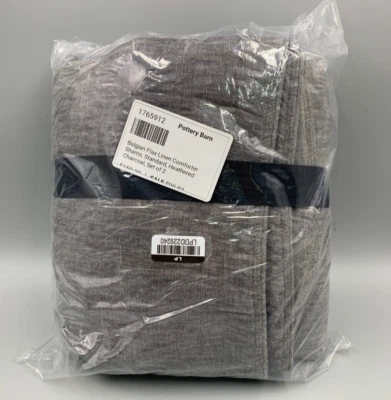 Edredón Pottery Barn lino belga lino farsa S/2 carbón estándar #4827X Foto 1 de 2