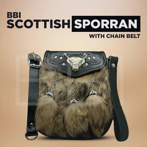 Scottish Kilt Sporran Luxus braun Leder stierfrei Kettengürtel Highland Wear - Bild 1 von 11