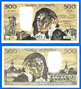 France 500 Francs 1977 3 November Serie H Pascal Europe Frcs Frcs Free Ship Wld - Picture 1 of 3