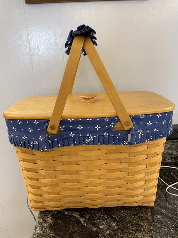 Longaberger Magazine Basket with liner, lid, protector and handle gripper Cover
