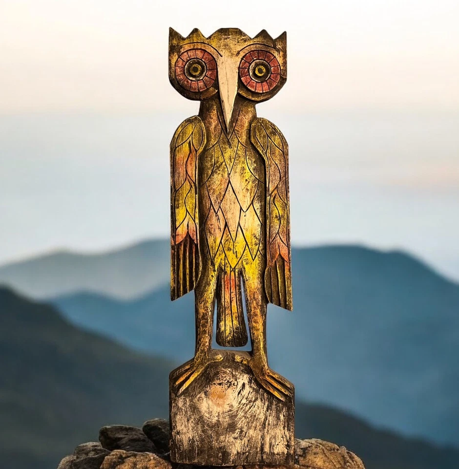 "Búho tallado y pintado a mano vintage 36"" colgante de pared decoración del hogar RARO regalo único" Foto 1 de 4