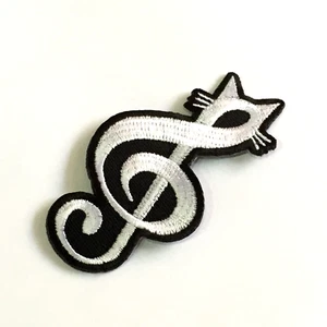 White Music Note Patch Cat Style Design Embroidered Iron-On Shirt Dress Costume - Picture 1 of 3