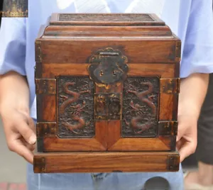 Alte chinesische Dynastie Huanghuali Holz geschnitzt Drache Aufbewahrung Schatztruhe Schrank - Bild 1 von 23