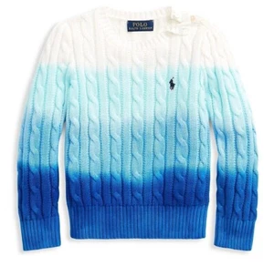 NEW Polo Ralph Lauren Girls Ombre Cable Knit Sweater Ocean Dye Blue White M 8 10 - Picture 1 of 11