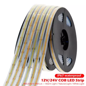 COB LED Strip Light 480 LEDs Flexible 3000K 4000K 6000K IP67 LED Tape DC12V 24V - Picture 1 of 11