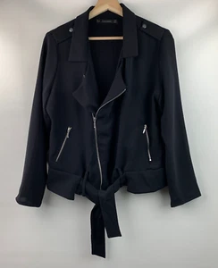 Chaqueta de Moto Zara Básica Negra Cuello Cremallera Bolsillos Adjunto Cinturón Talla M - Imagen 1 de 11