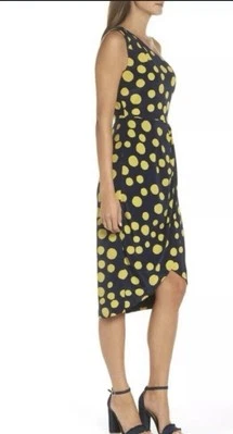 Nuevo con etiquetas Vestido J.Crew Seda Un Hombro Polka Do Talla 10 Forrado Azul Marino/Amarillo Foto 1 de 4