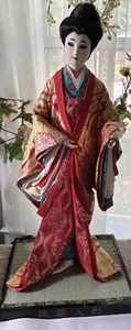 Japanese Geisha Doll Large 18" Tall Art Deco Silk Kimono On Stand Vintage - Picture 1 of 20