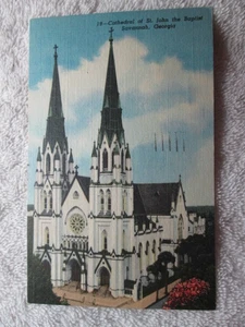 Postal de la Catedral de San Juan Bautista, Savannah, Georgia 1952 - Imagen 1 de 2