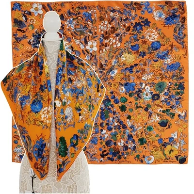 SALVATORE FERRAGAMO SCARF SIGNATURE FLOWER SEASON MULTICOLOR PRINT SILK 35" $470 - Image 1 of 4