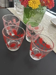 Lot of 4 Vintage Hazel Atlas Sour Cream 8 oz 1/2 Pt Red Pink Wheat Glasses - Picture 1 of 3
