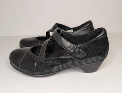 "Tacones informales de cuero negros Aravon de 1,5"" para mujer talla 9,5 de EE. UU. correa cruzada Mary Jane" Foto 1 de 4