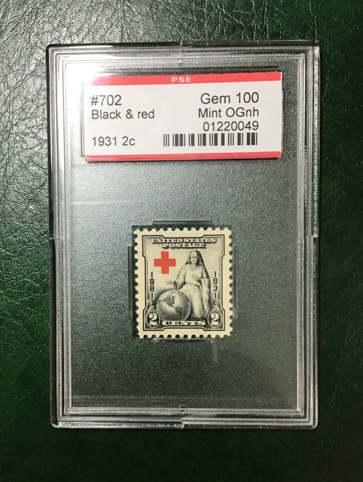 EUA #702 2c Cruz Vermelha Preta e Vermelha Gema NH PSE Classificação 100 ENCAPSULADO (1931) - Imagem 1 de 1