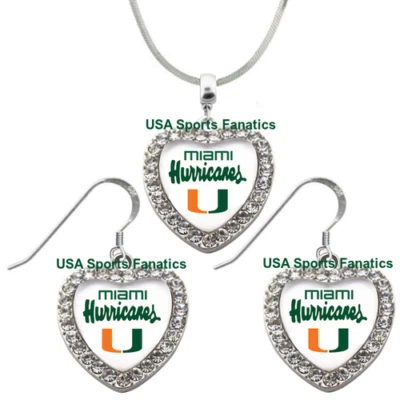 Collar o Pendientes Miami Huracanes 925 o Conjunto Corazón Equipo Con Estrás Foto 1 de 4
