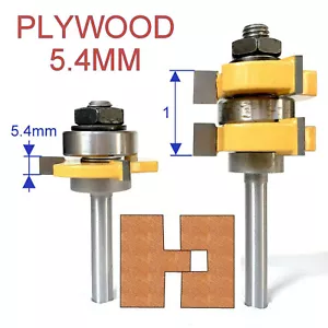 Set di punte router lingua e scanalatura 2 pz 1/4 SH 1"" stock 1/4 compensato 5,4 mm - Foto 1 di 12