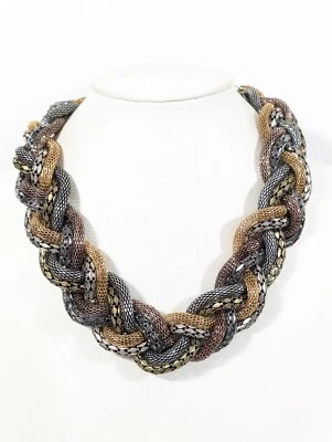 Collar Boho Tri Color Mush Cadena Grueso Trenzado Audaz Declaración 22 pulgadas Foto 1 de 4