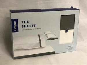 Casper The Sheets 100% Supima Cotton Sheet Set, Standard Twin "T" White/Slate - Picture 1 of 4