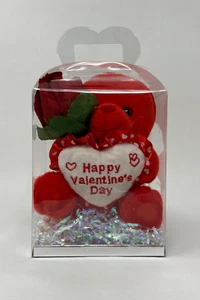 oso de peluche Happy Valentines Day Red Bear 5” x 3.5” x 6.5” Clear Gift Box  - Picture 1 of 4