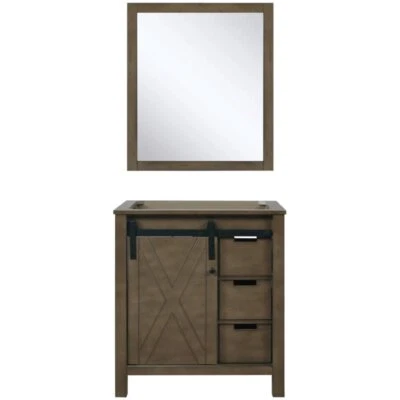 Lexora Home Marsyas 30" tocador individual con espejo en marrón rústico Foto 1 de 4