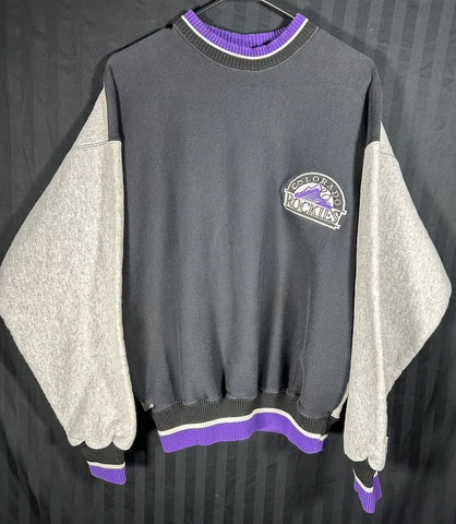 Vintage MLB Colorado Rockies Sweater The Game Purple Stripes Made In USA Cover