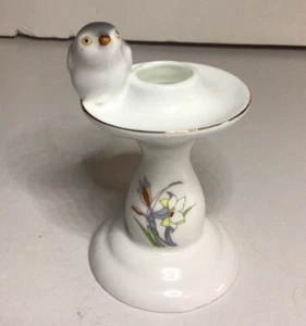 Bird Bath With Gray Bird Candle Holder Bone China 4 Inch Taiwan Vtg - Picture 1 of 12