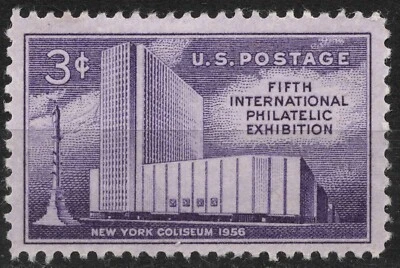 #1076 1956 3c US POSTAGE New York Coliseum and Columbus Monument , MH - Image 1 of 2