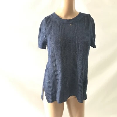 Prada Sweater Size S Shortsleeve Tie Back Blue Open Back Coverup Knit Ribbed  - Image 1 of 4