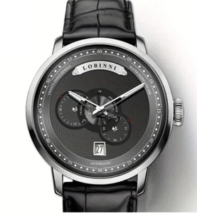 New LOBINNI Men's Mechanical Watch With Butterfly Clasp - Black Face Black Belt - Picture 1 of 4