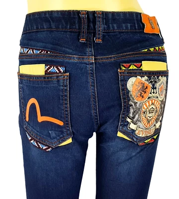 EVISU Mujer JEANS AJUSTADOS ELÁSTICOS Bordados - W28" - UK10 - EU38 - PRECIO DE VENTA RECOMENDADO £349 Foto 1 de 4