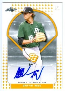 GRIFFIN AGEE "NATIONAL SHOWCASE BLANK BACK AUTOGRAPH /1" LEAF PERFECT GAME 2018