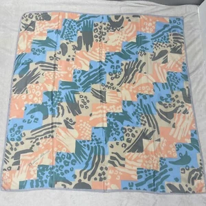 Anne Klein for Vera Scarf 100% Silk Geometric Animal Beige Blue Peach Art 31” - Picture 1 of 13