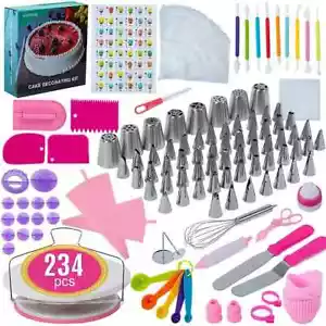 234tlg Profi Backzubehör Set Tortendekoration Spritztüllen Kuchen Design Kit - Bild 1 von 6