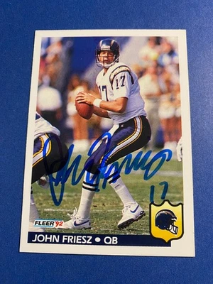 JOHN FRIESZ 1992 FLEER #358 AUTO SIGNED SAN DIEGO CHARGERS IDAHO VANDALS - Image 1 of 2