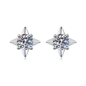 #69 Moissanite 1CT Compass Star Stud Earrings 925 Sterling Silver - Picture 1 of 6