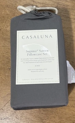 Casaluna King Washed Supima Percale Solid Pillowcase Set - Dark Grey - Image 1 of 4